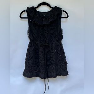 Anna Sui Black Ruffle and Sequin Sleeveless Top Size Small